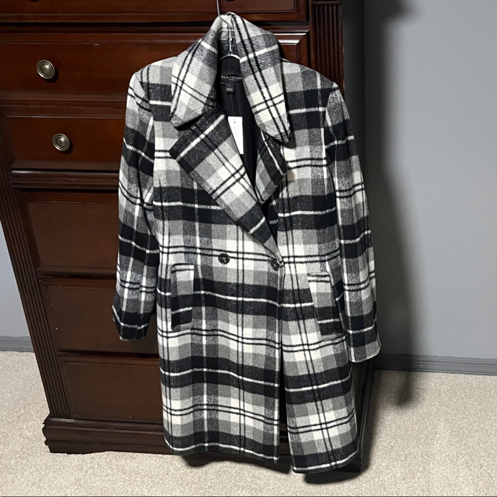 Ann Taylor Factory Black and White Plaid Coat